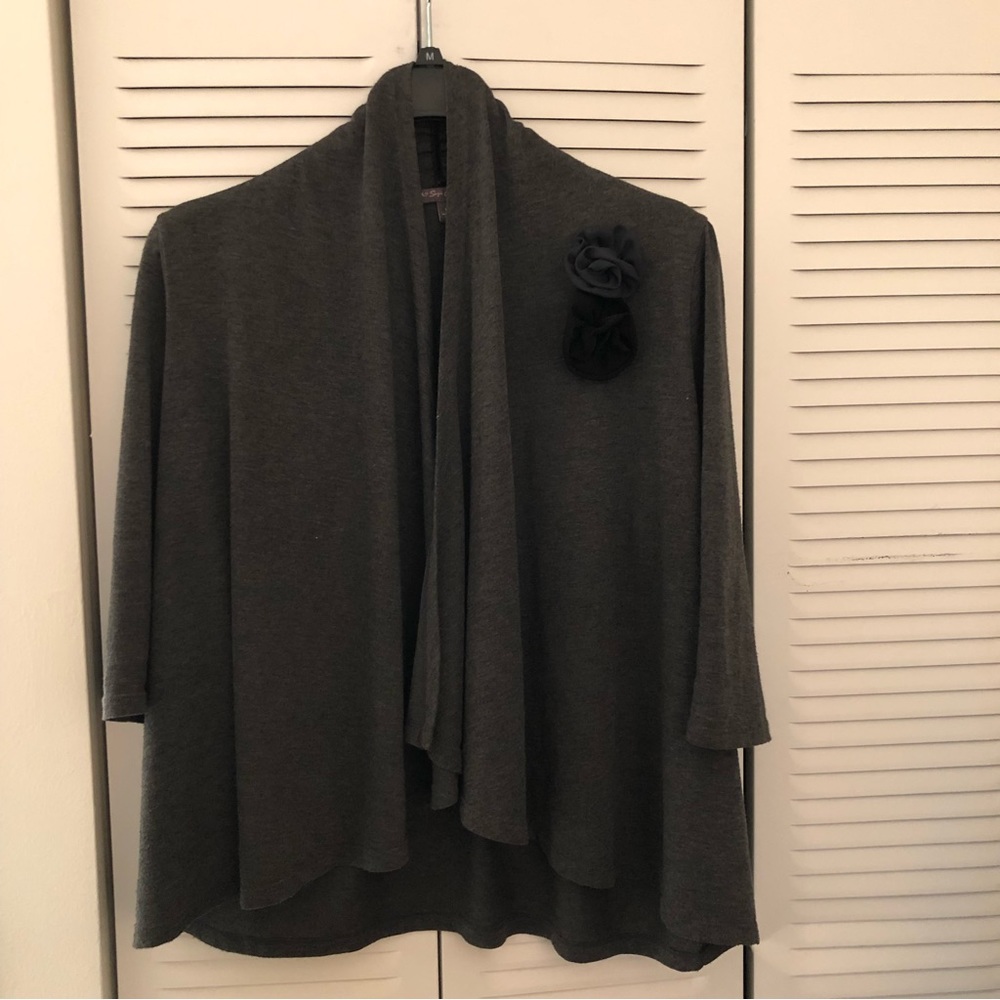 Couture Woman Grey Open Cardigan/Wrap with Floral Detail